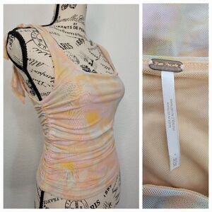 Free People Tank Top SZ M Avenue Printed Ruched Square Neck Fairy Coquette